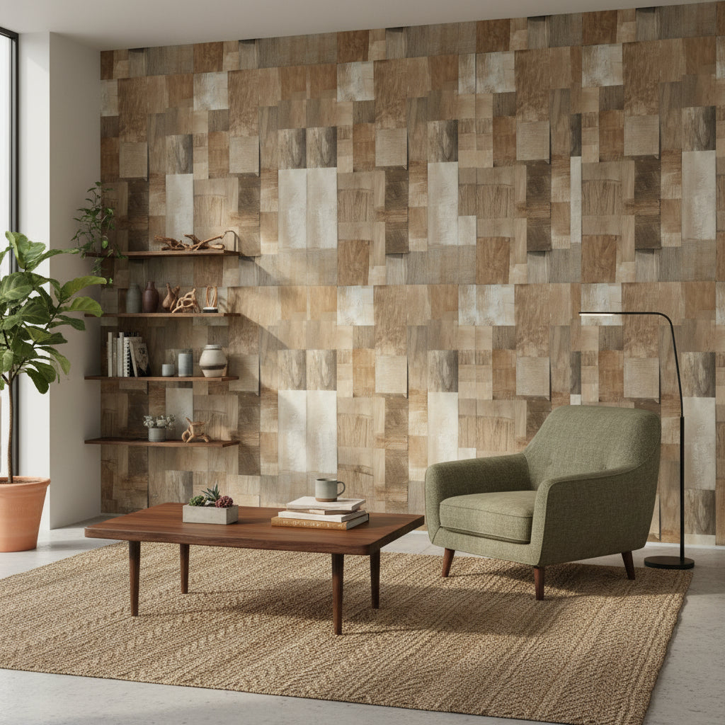 Patchwork Wood Wallpaper Rustic Removable Natural Wall Double Roll