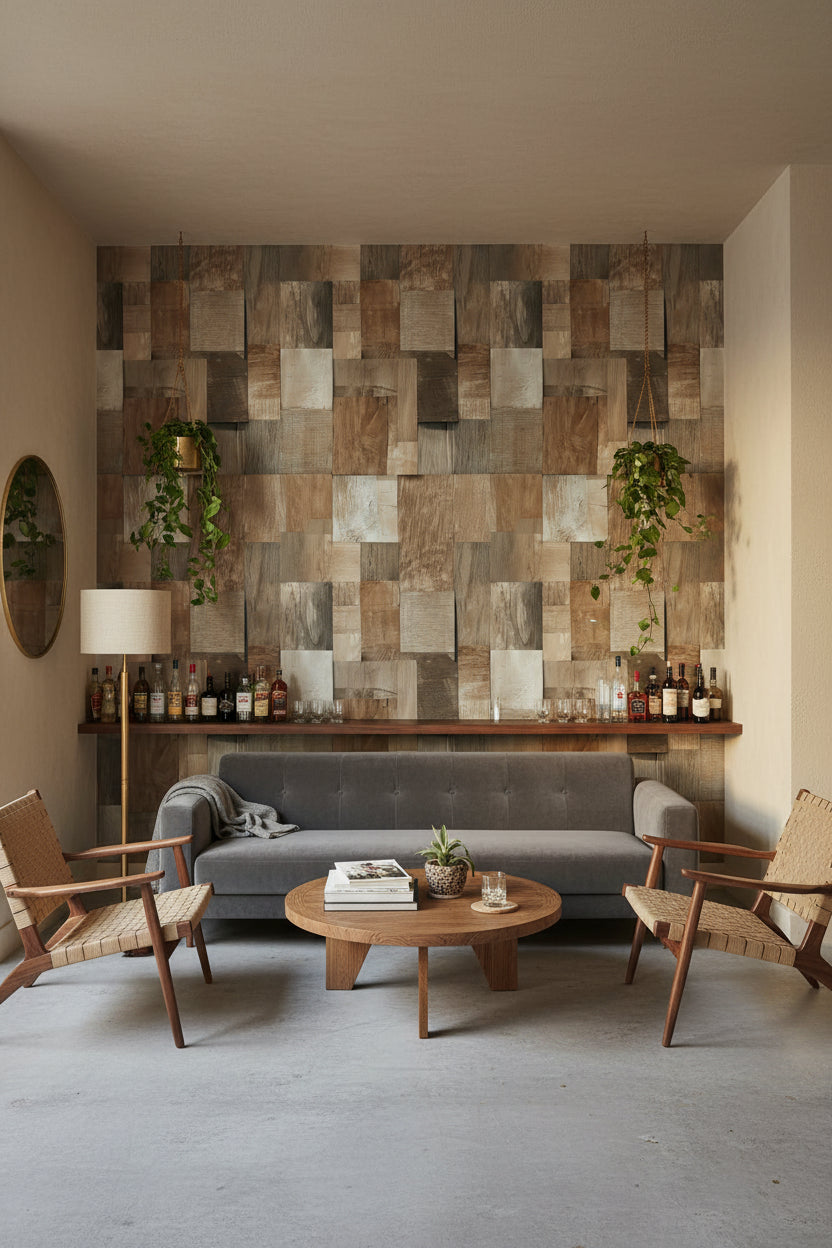 Patchwork Wood Wallpaper Rustic Removable Natural Wall Double Roll