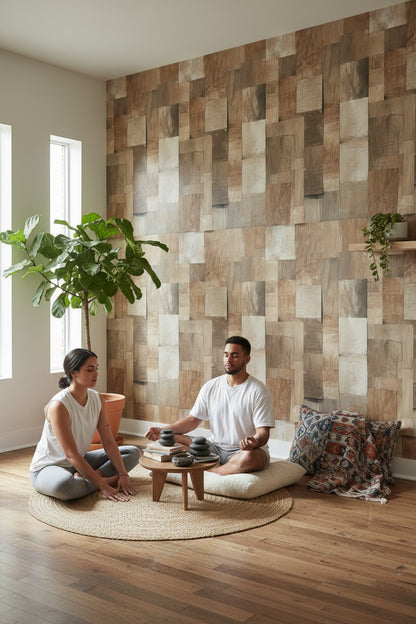 Warm Oak Textured Wood Panel Wallpaper