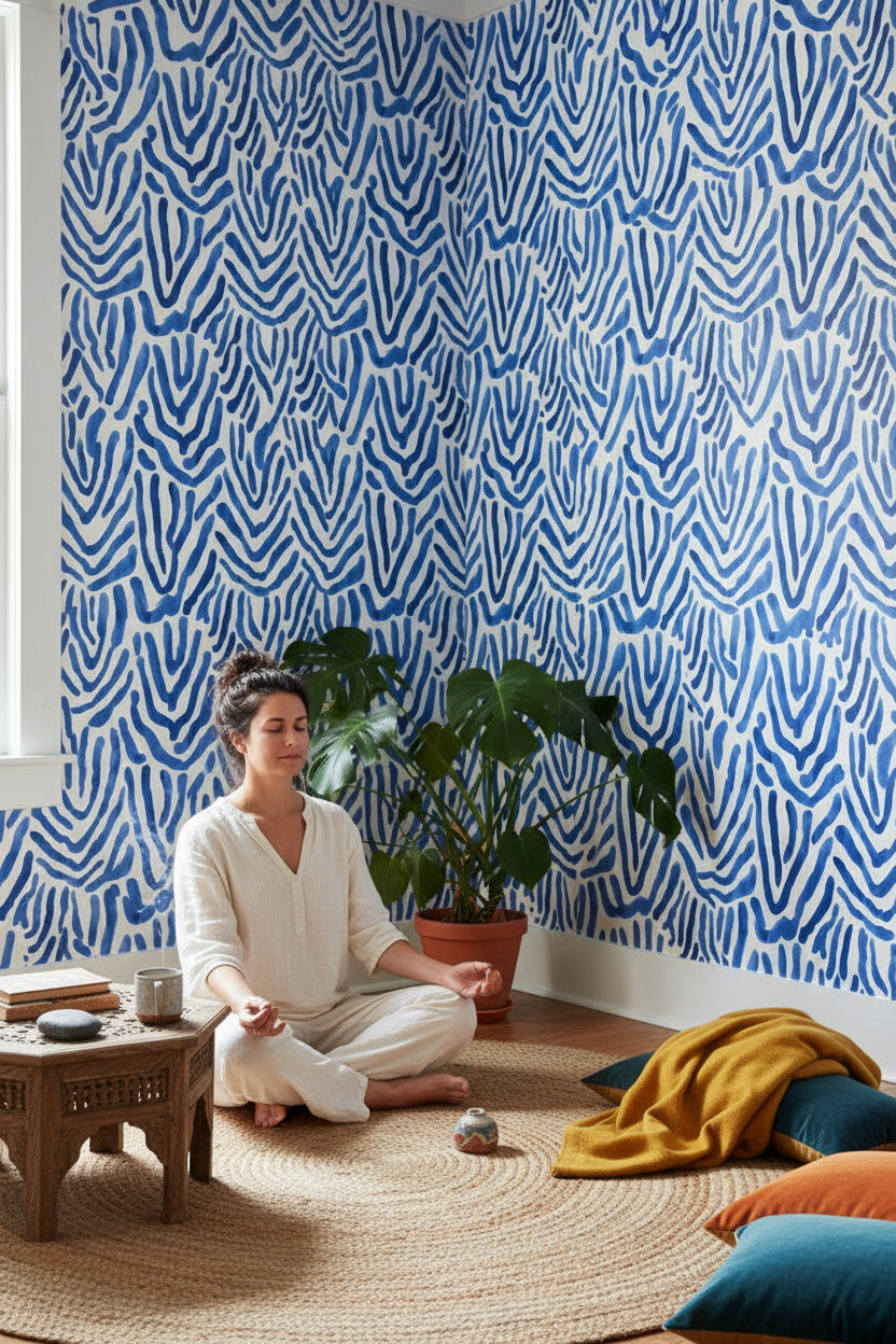 Cobalt Blue Abstract Wave Pattern Wallpaper