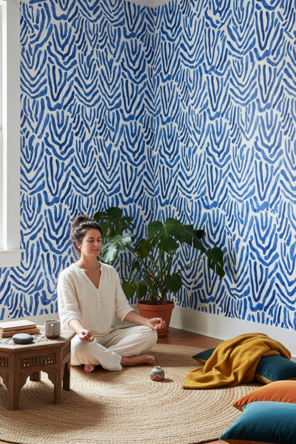 Cobalt Blue Abstract Wave Pattern Wallpaper