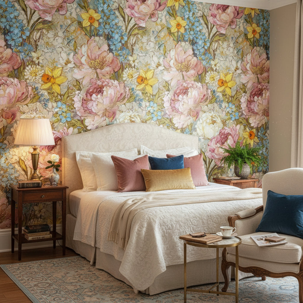 Multicolor Blooming Peonies Large Floral Wallpaper