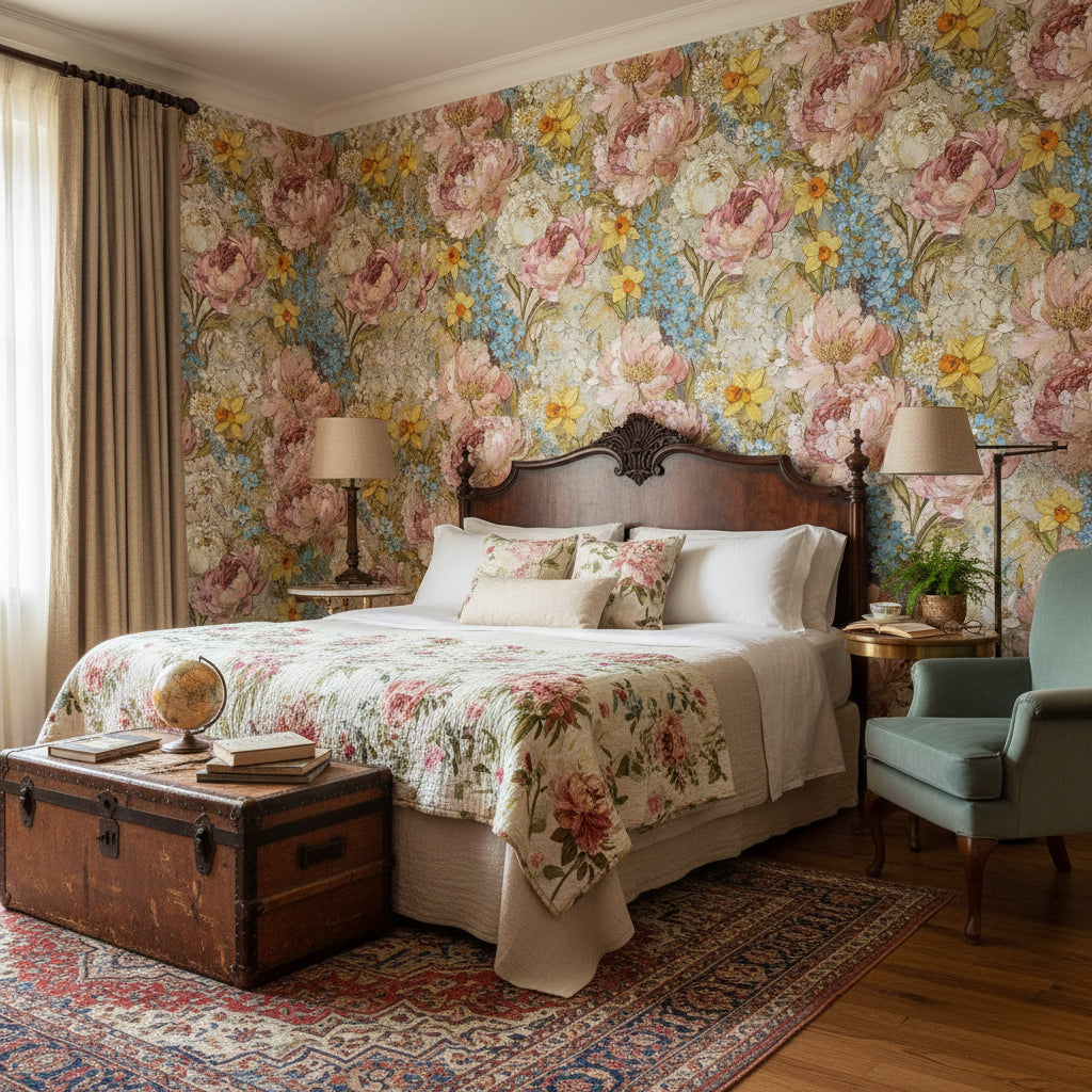 Multicolor Blooming Peonies Large Floral Wallpaper