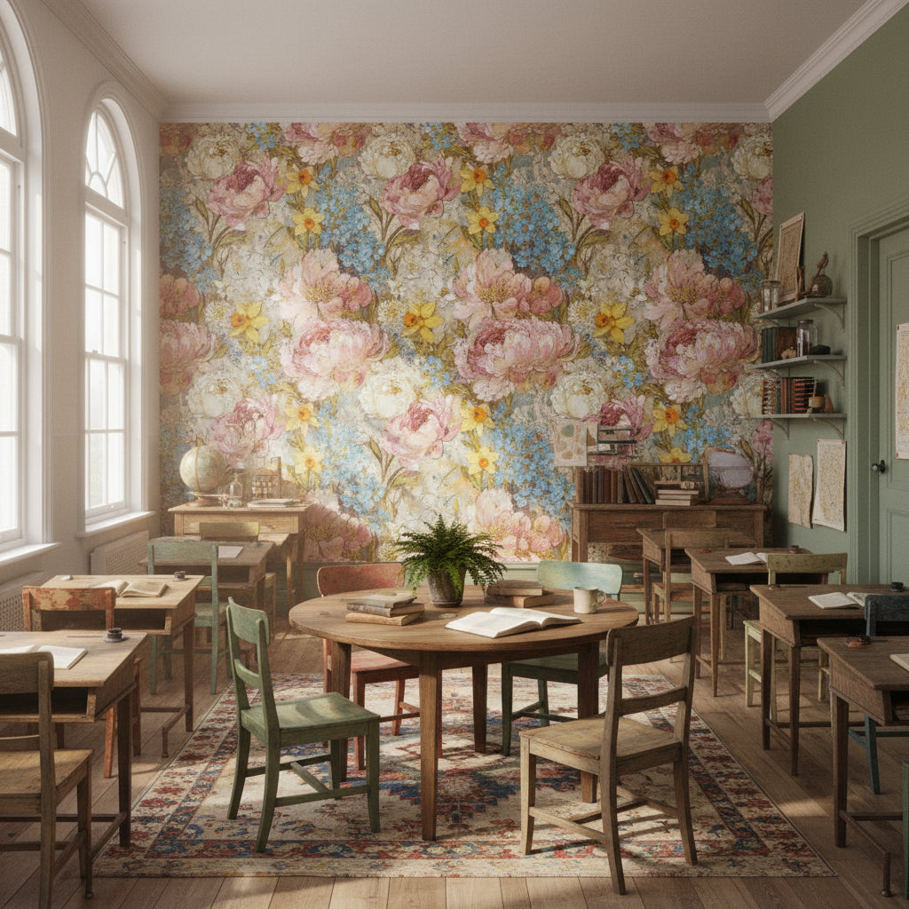 Multicolor Blooming Peonies Large Floral Wallpaper