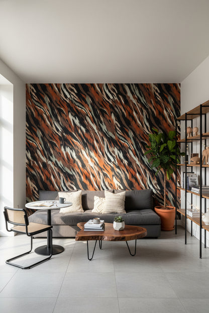 Mocha Brown Abstract Brushstroke Wallpaper