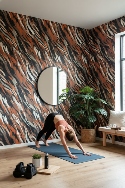 Mocha Brown Abstract Brushstroke Wallpaper