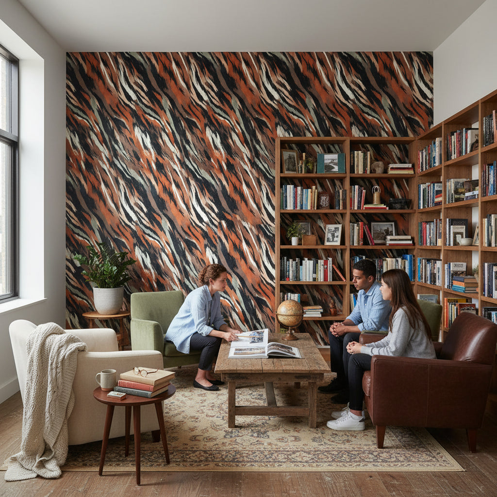 Mocha Brown Abstract Brushstroke Wallpaper