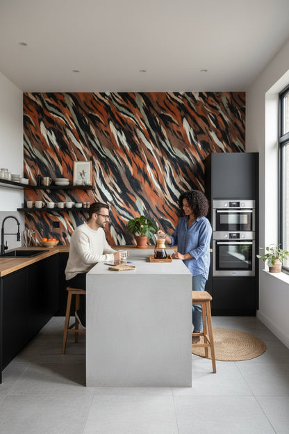 Mocha Brown Abstract Brushstroke Wallpaper