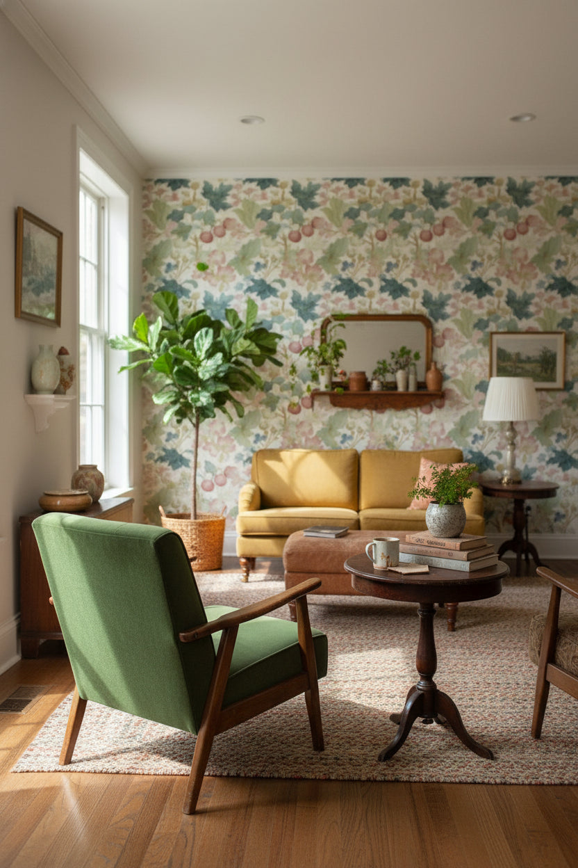 Cream Vintage Floral Botanical Pattern Wallpaper