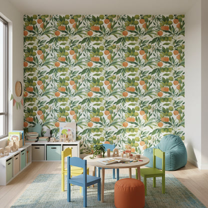 Cream and Green Citrus Botanical Wallpaper