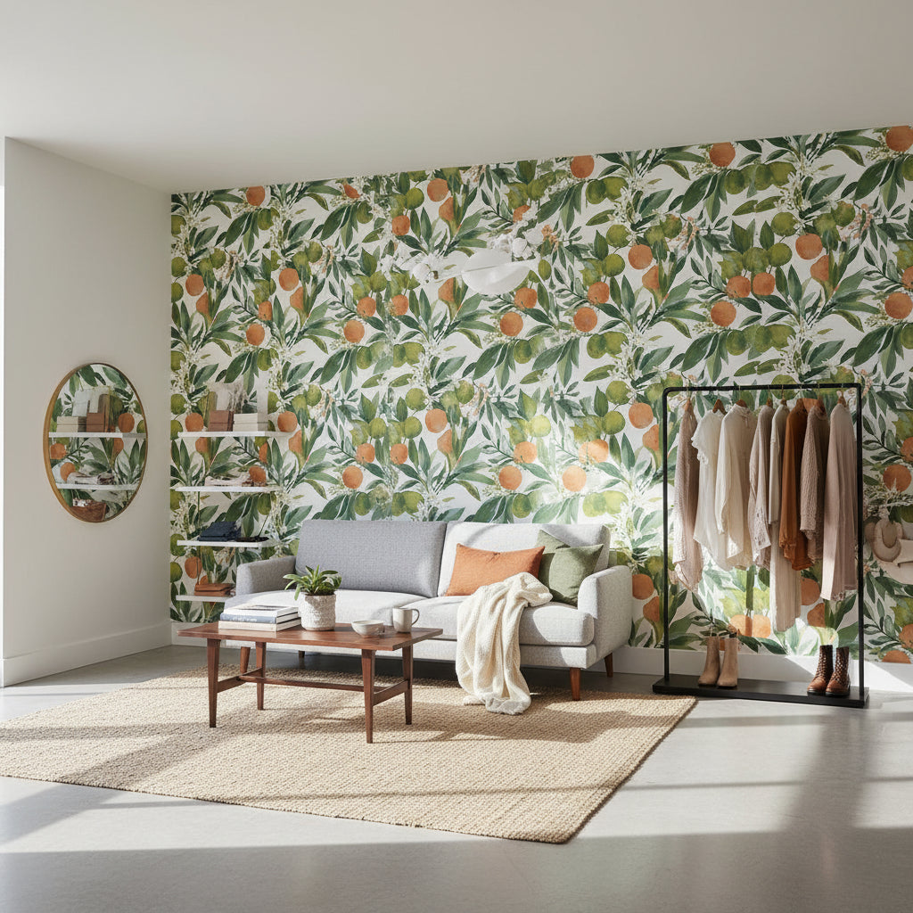 Cream and Green Citrus Botanical Wallpaper