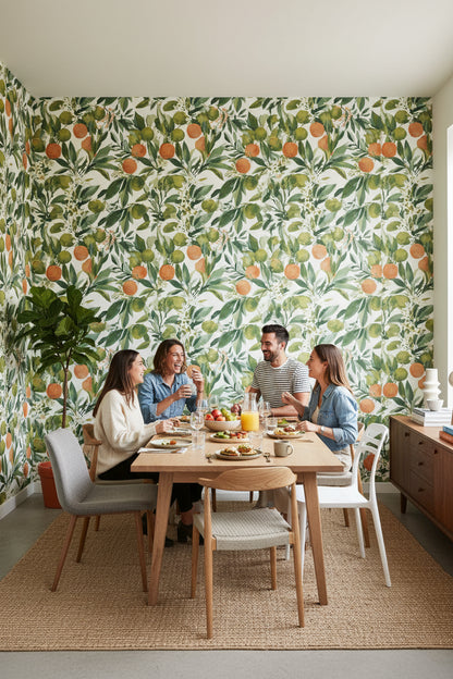 Cream and Green Citrus Botanical Wallpaper