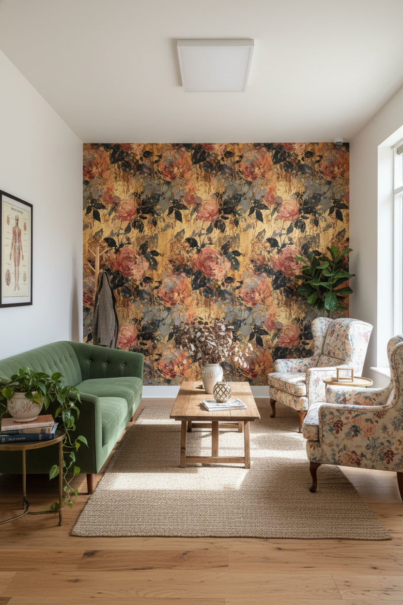 Floral Wallpaper Vintage Gold Wall Mural