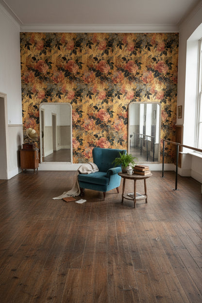 Vintage Dark Roses Textured Floral Wallpaper