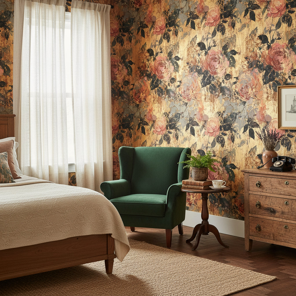 Floral Wallpaper Vintage Gold Wall Mural