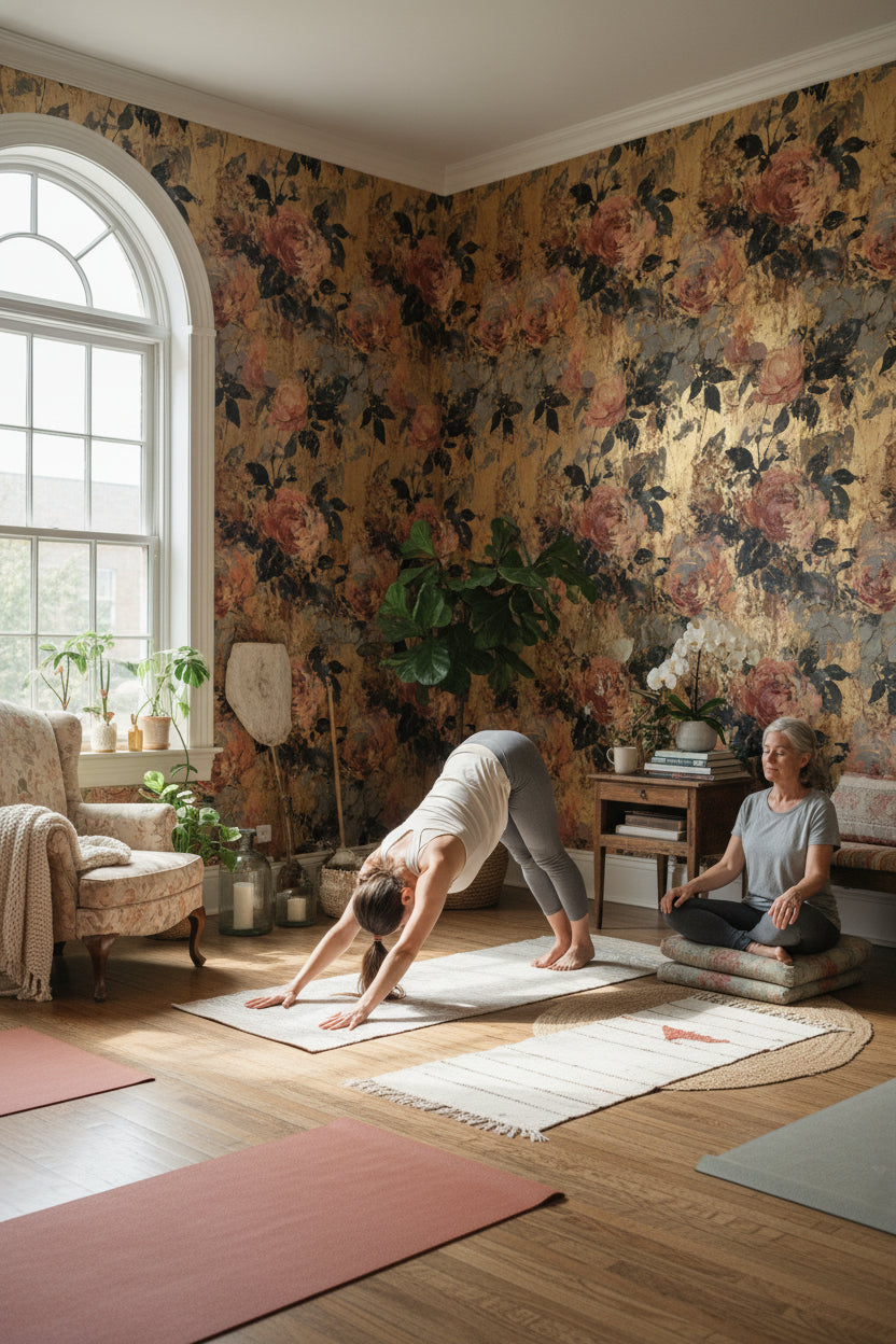 Floral Wallpaper Vintage Gold Wall Mural