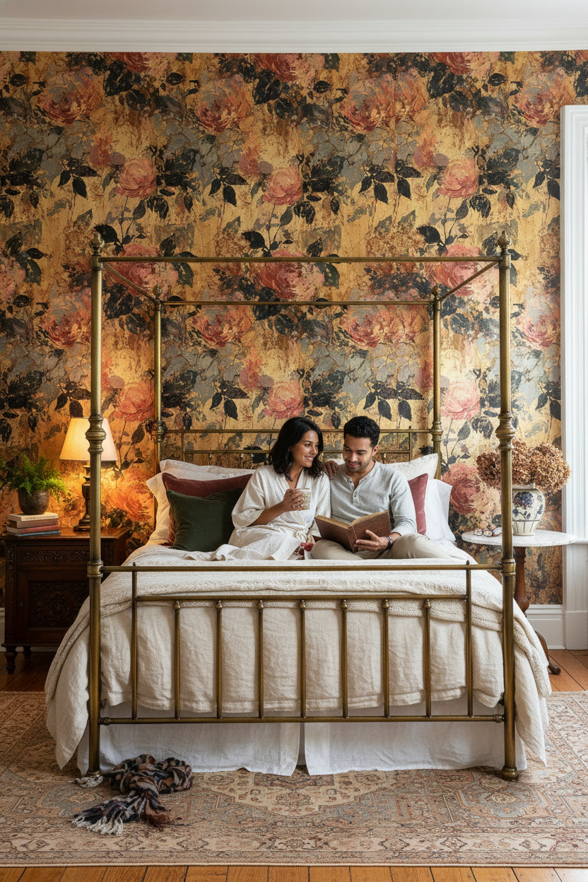 Floral Wallpaper Vintage Gold Wall Mural