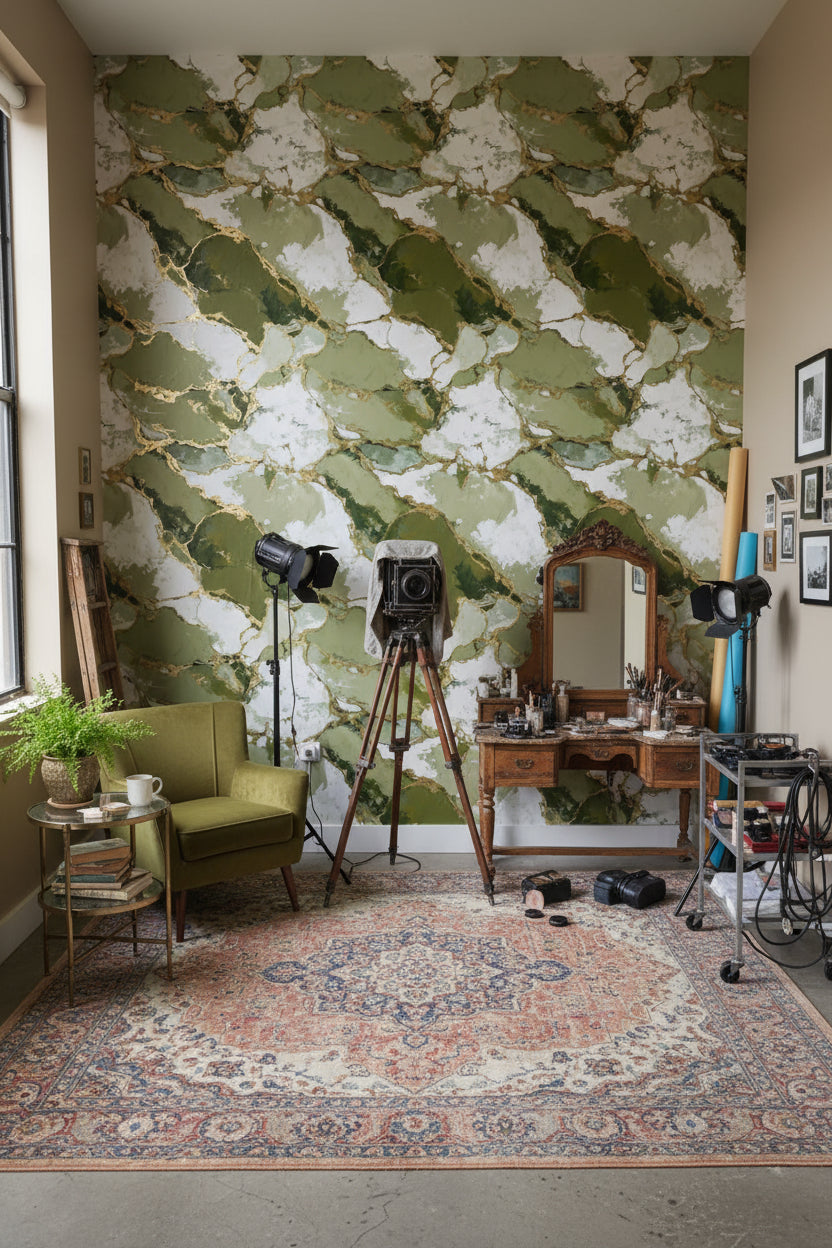 Marble Wallpaper Green Gold Decorative Mural