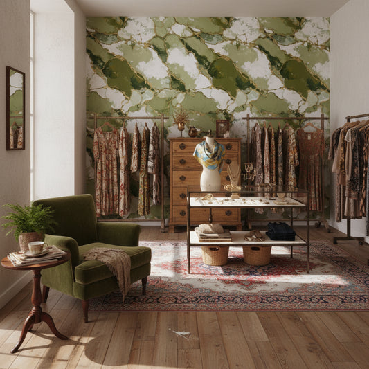 Marble Wallpaper Green Gold Decorative Mural