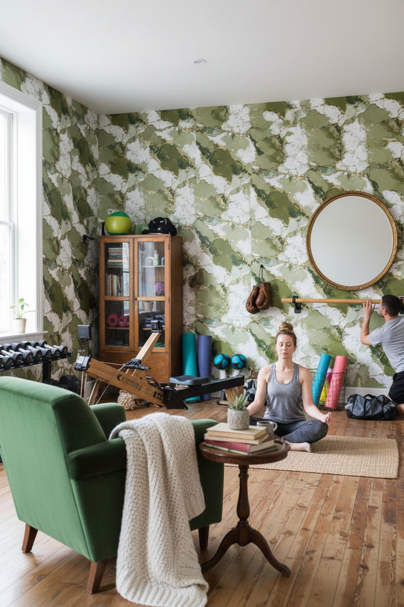 Marble Wallpaper Green Gold Decorative Mural