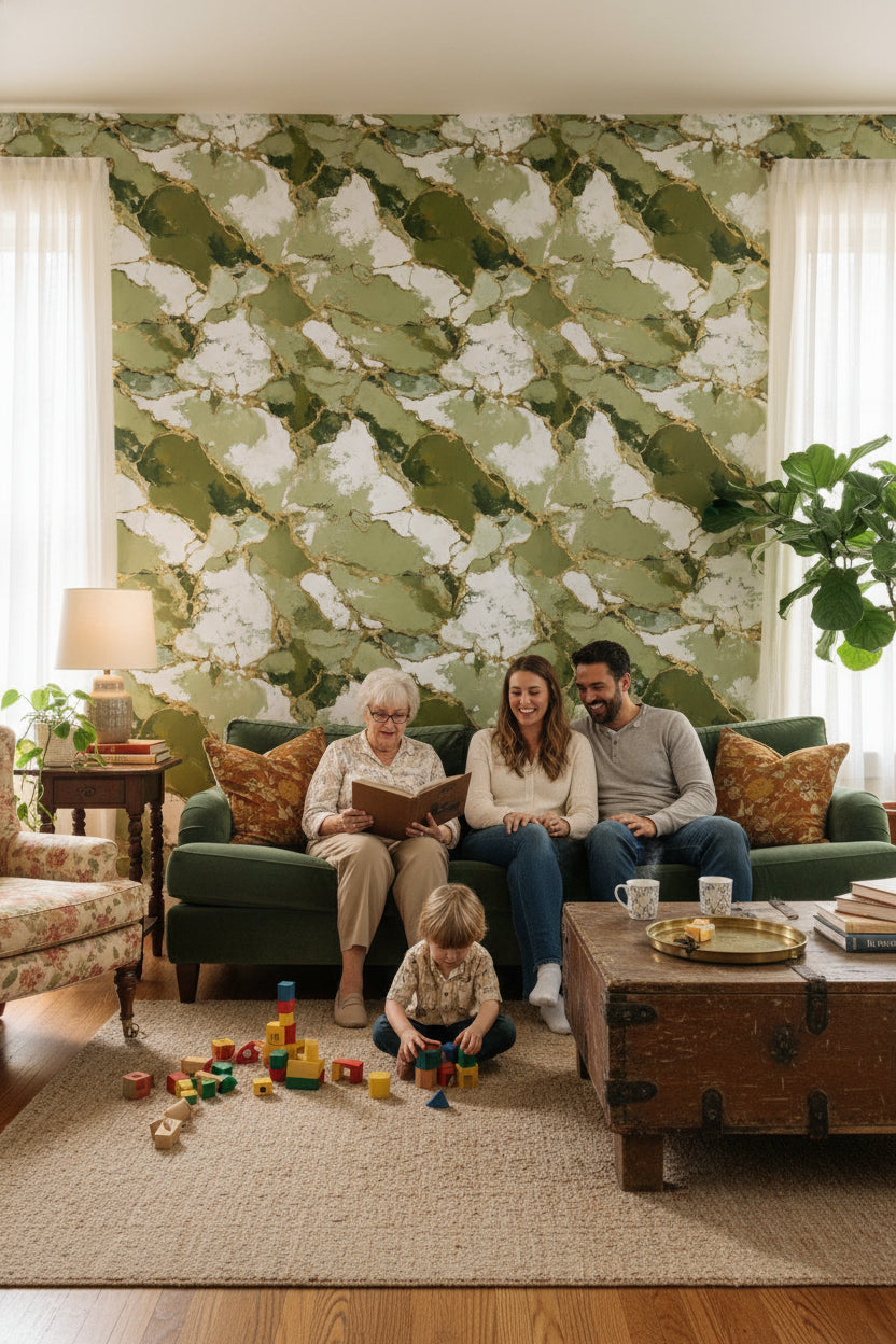 Marble Wallpaper Green Gold Decorative Mural