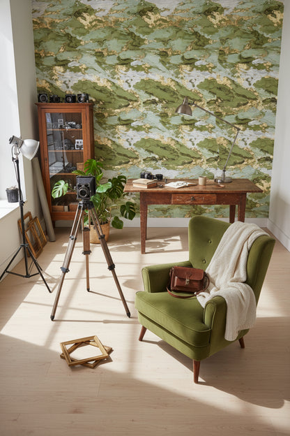 Green and Gold Look Abstract Marble Wallpaper