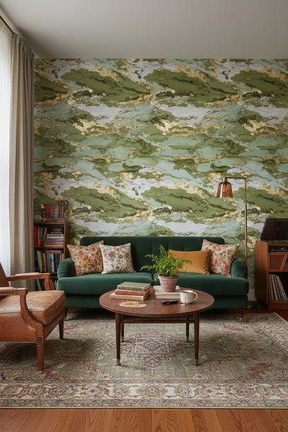 Green and Gold Look Abstract Marble Wallpaper
