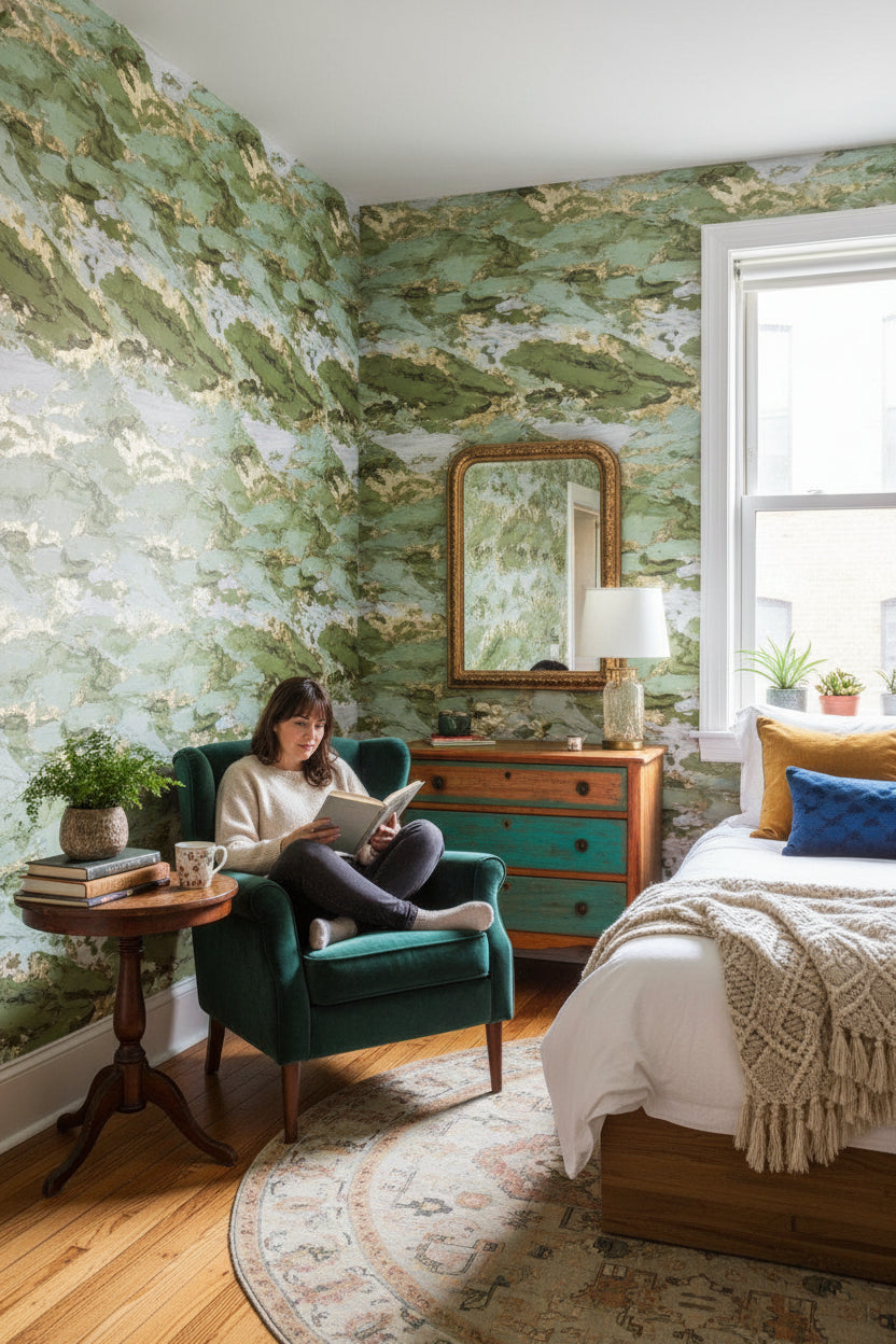 Shades Of Green Wallpaper Abstract Luxurious Wall Decor