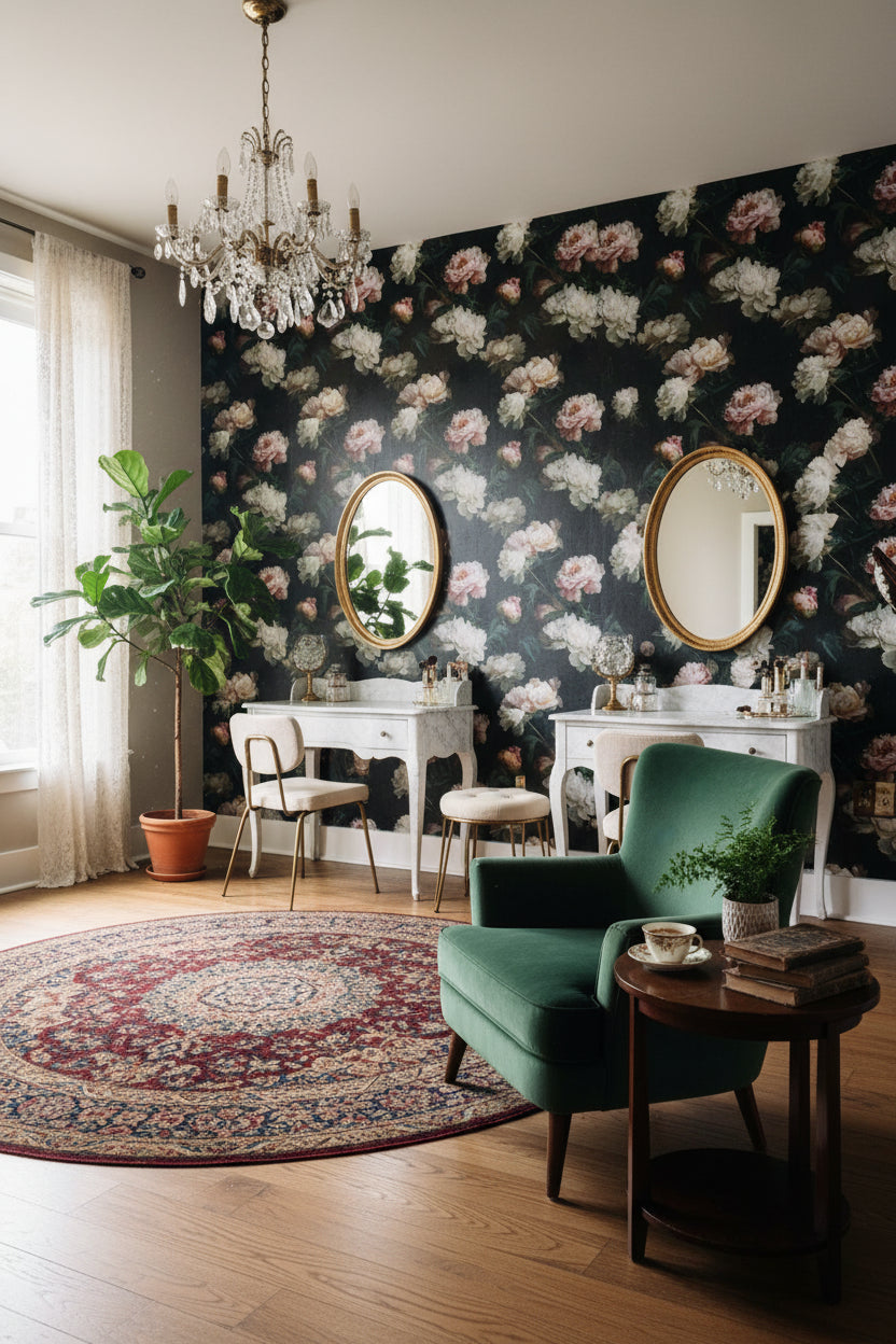 Floral Wallpaper Peonies Vintage Wall Mural