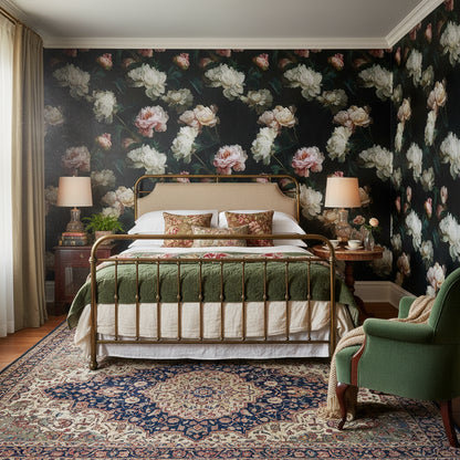 Elegant Black and Pink Large Floral Wallpaper