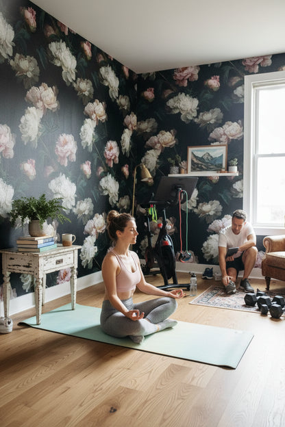 Elegant Black and Pink Large Floral Wallpaper