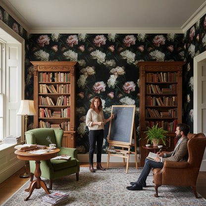 Elegant Black and Pink Large Floral Wallpaper