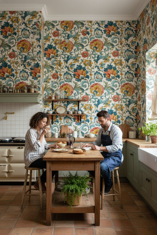 Floral Wallpaper Vintage Mediterranean Decorative Mural