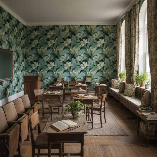 Muted Green Wallpaper Floral Natural Wall Decor