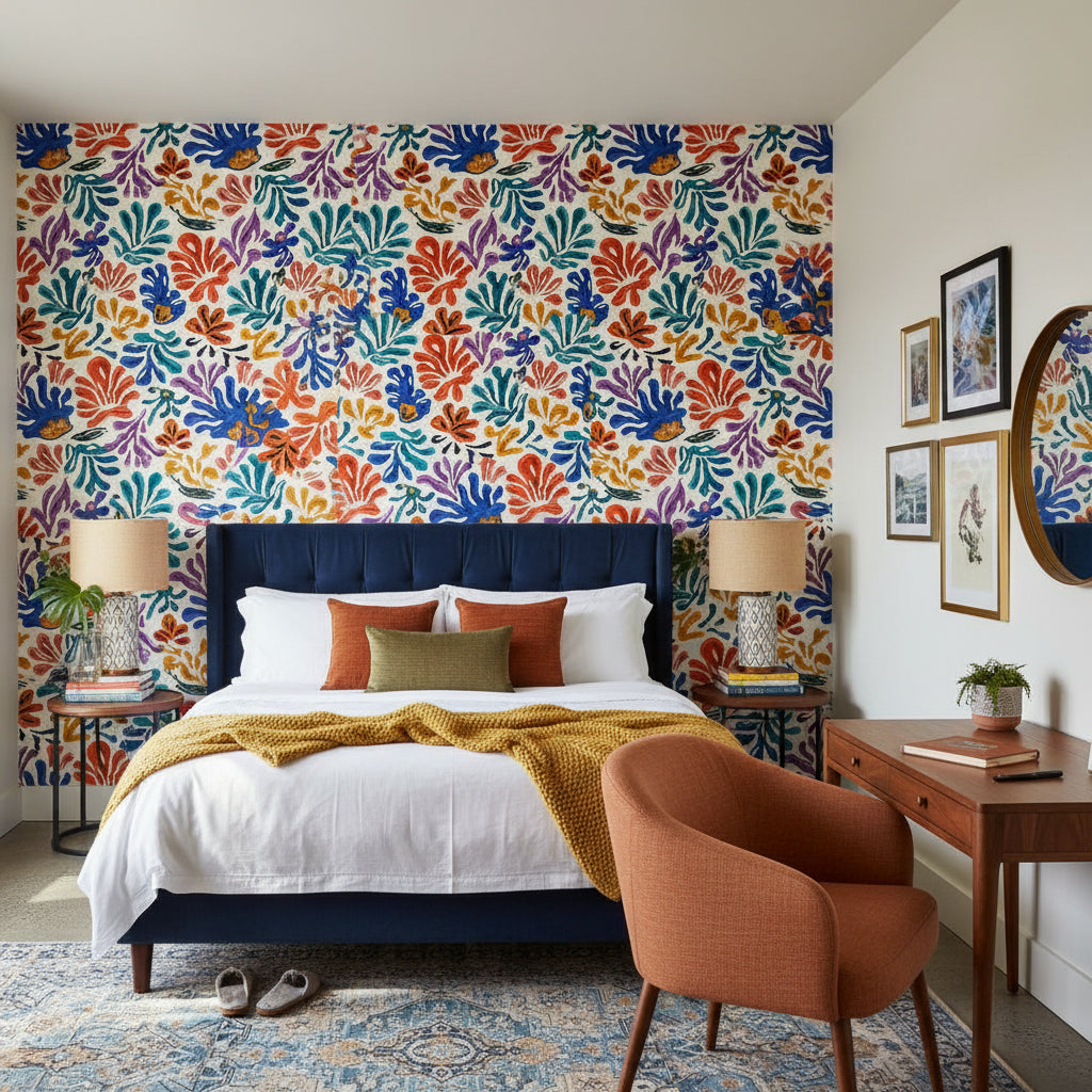 Vibrant Multicolor Tropical Floral Pattern Wallpaper