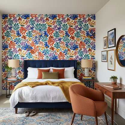 Vibrant Multicolor Tropical Floral Pattern Wallpaper