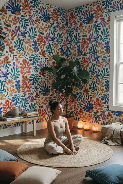 Vibrant Multicolor Tropical Floral Pattern Wallpaper