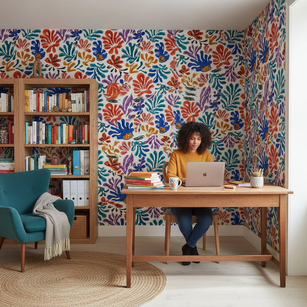 Abstract Wallpaper Floral Vibrant Mural Eclectic Wall Decor