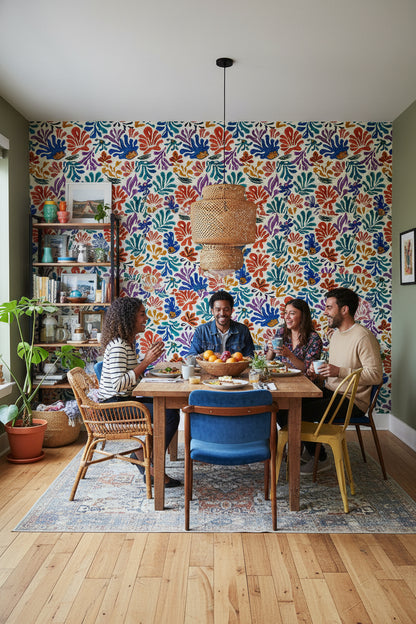 Vibrant Multicolor Tropical Floral Pattern Wallpaper