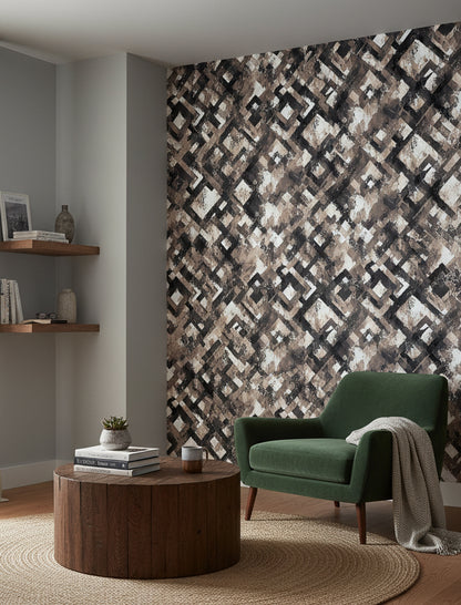 Earthy Brown Geometric Abstract Wallpaper