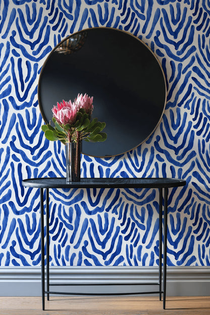 Cobalt Blue Abstract Wave Pattern Wallpaper