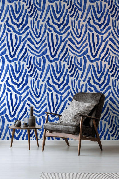 Cobalt Blue Abstract Wave Pattern Wallpaper