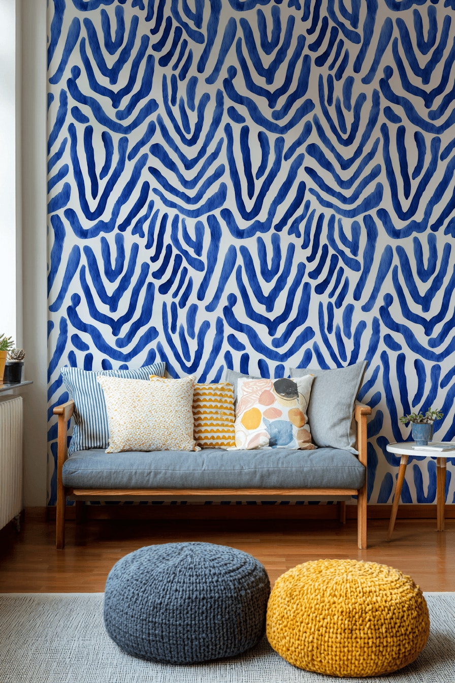 Cobalt Blue Abstract Wave Pattern Wallpaper