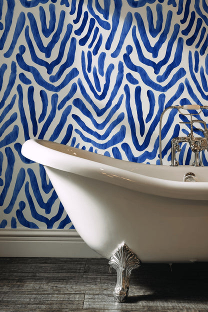 Cobalt Blue Abstract Wave Pattern Wallpaper