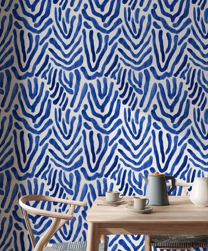 Cobalt Blue Abstract Wave Pattern Wallpaper