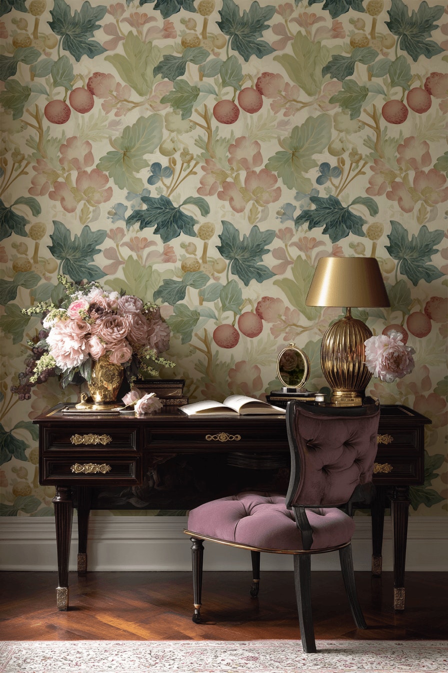 Cream Vintage Floral Botanical Pattern Wallpaper