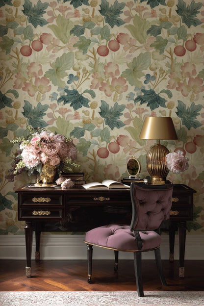 Cream Vintage Floral Botanical Pattern Wallpaper