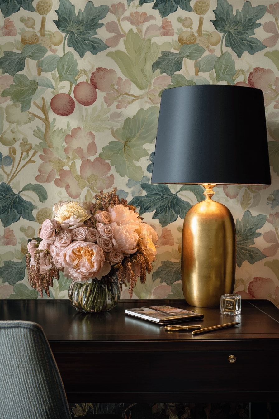 Cream Vintage Floral Botanical Pattern Wallpaper