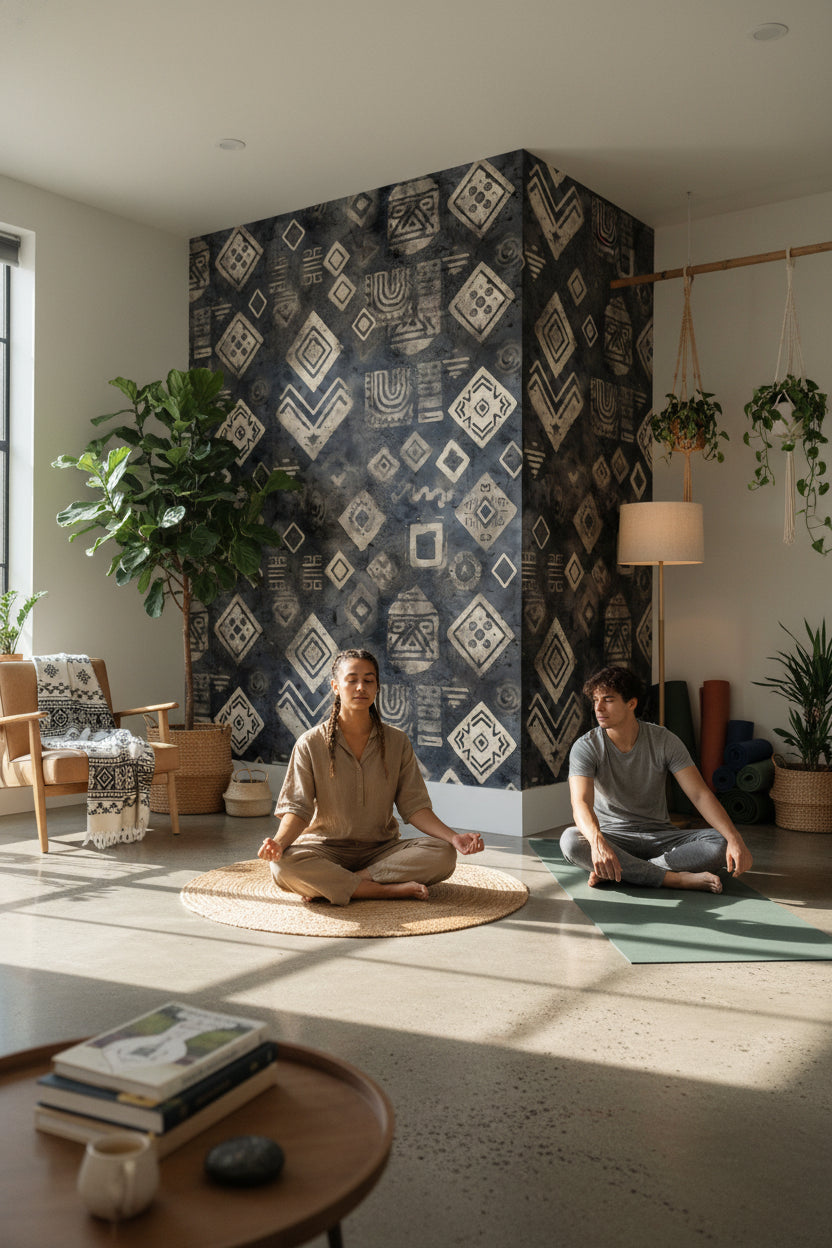 Black and Beige Tribal Geometric Wallpaper
