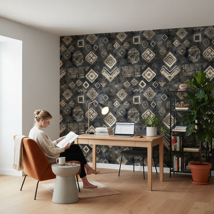 Black and Beige Tribal Geometric Wallpaper